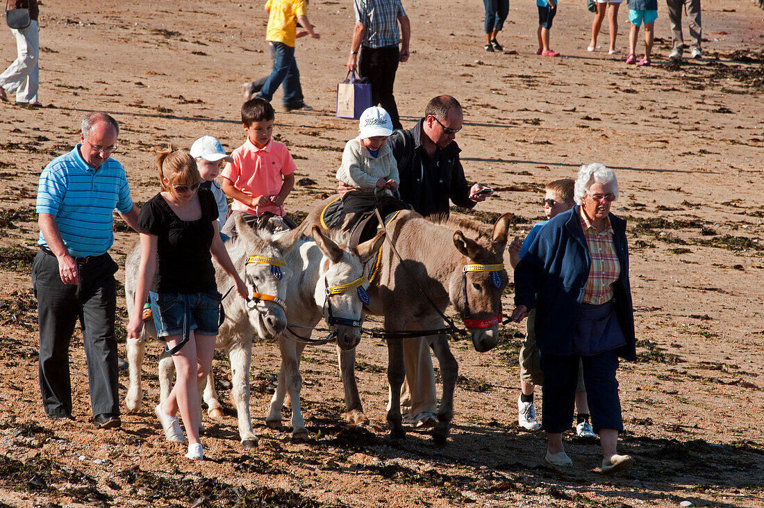 Donkey rides on the beach, the seaside resort of Llandudno, Wales, UK