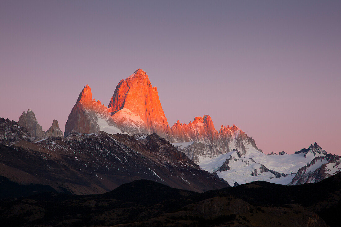 Mt. Fitz Roy at the first light of sunrise, Los Glaciares National Park, near El Chalten, Patagonia, Argentina