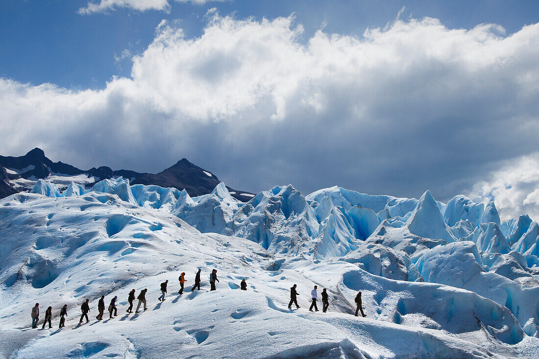 Ice trekking at Perito Moreno glacier, Lago Argentino, Los Glaciares National Park, near El Calafate, Patagonia, Argentina