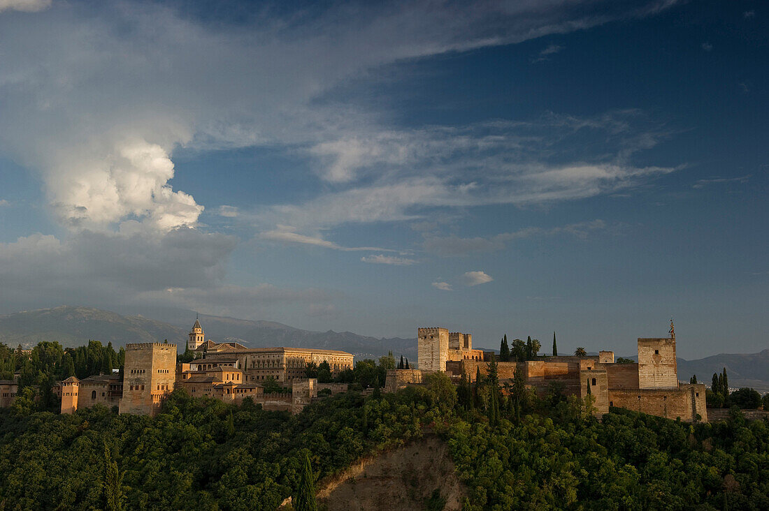 View of the fortress comples Alhambra, Granada, Andalusia, Spain, Europe