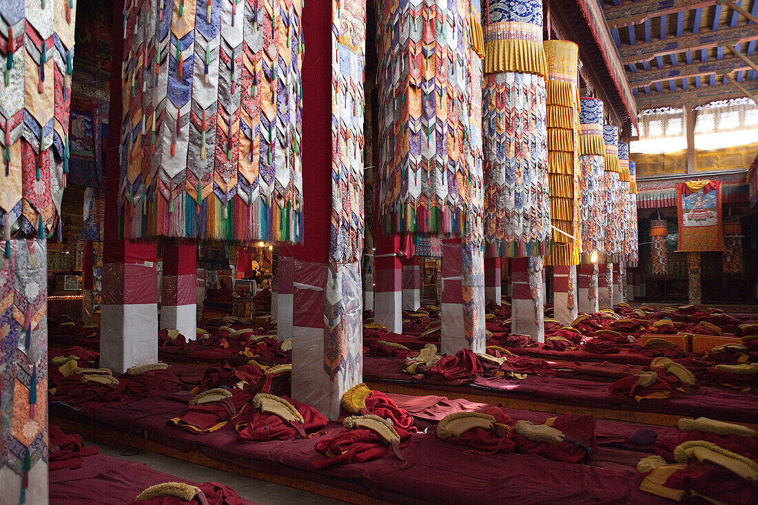 Prayers hall at Drepung monastery near Lhasa, Tibet Autonomous Region, People's Republic of China
