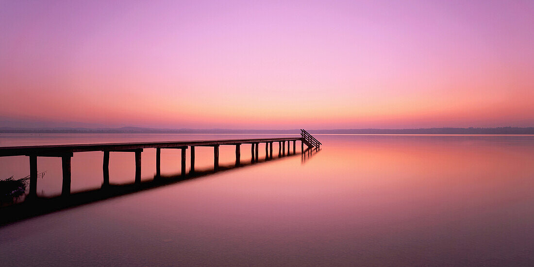 Jetty of Buchscharn at lake Starnberger See in the evening, Upper Bavaria, Germany, Europe