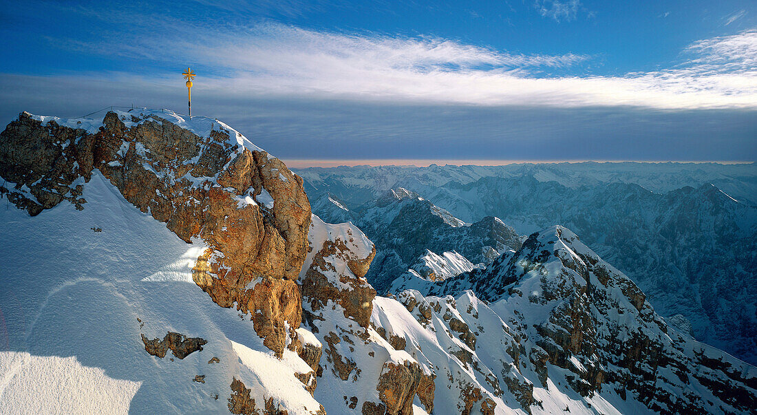 Summit of the Zugspitze with Jubilaeumsgrat, Upper Bavaria, Germany, Europe