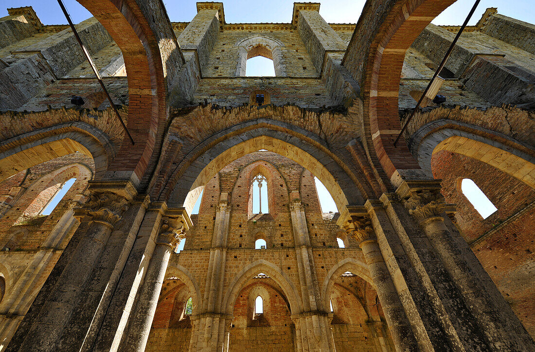 Ruins of the Cistercian abbey Abbazia San Galgano, Tuscany, Italy, Europe
