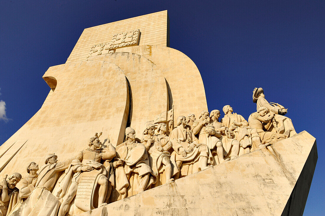 Padrao dos Descobrimentos, monument to the discoveries in the sunlight, Belem, Lisbon, Portugal, Europe