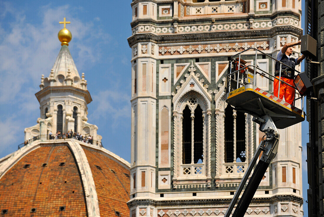 Detail des Glockenturms der Kathedrale Santa Maria del Fiore, Florenz, Toskana, Italien, Europa