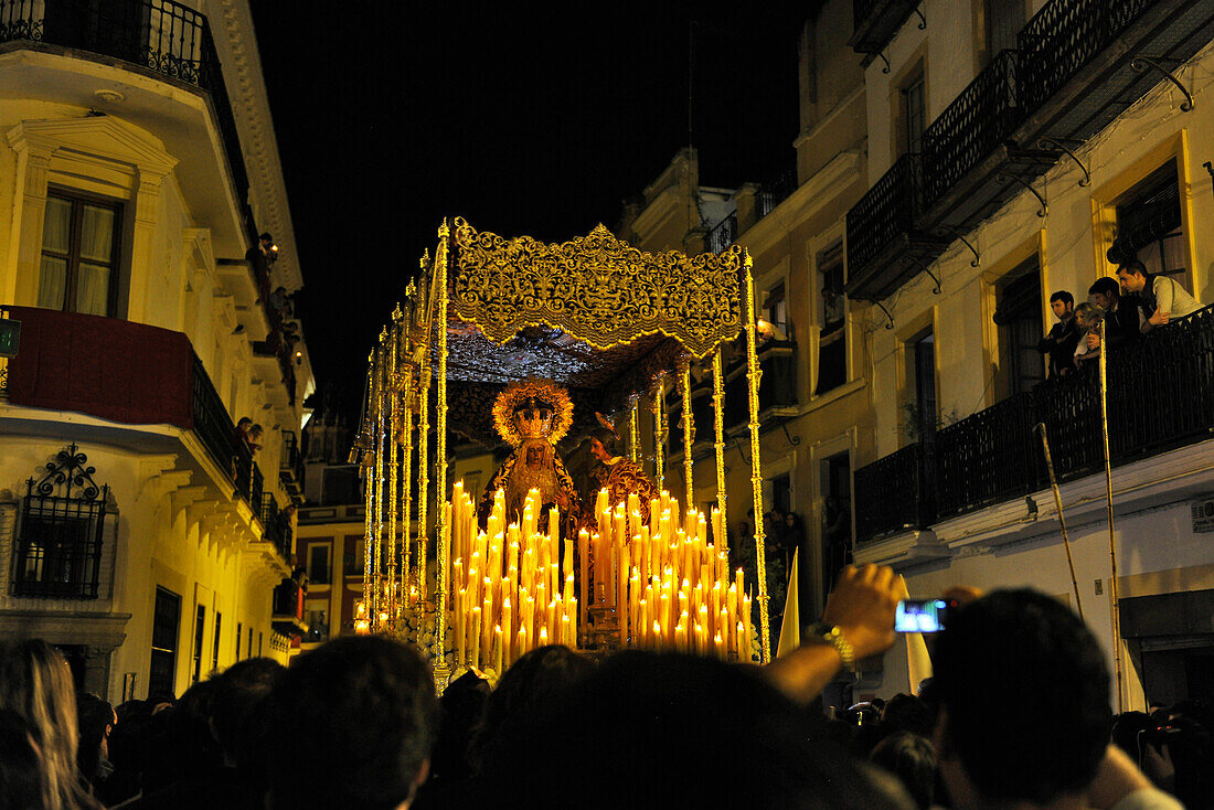 People at the procession on Palm Sunday at night, Sevilla, Andalusia, Spain, Europe