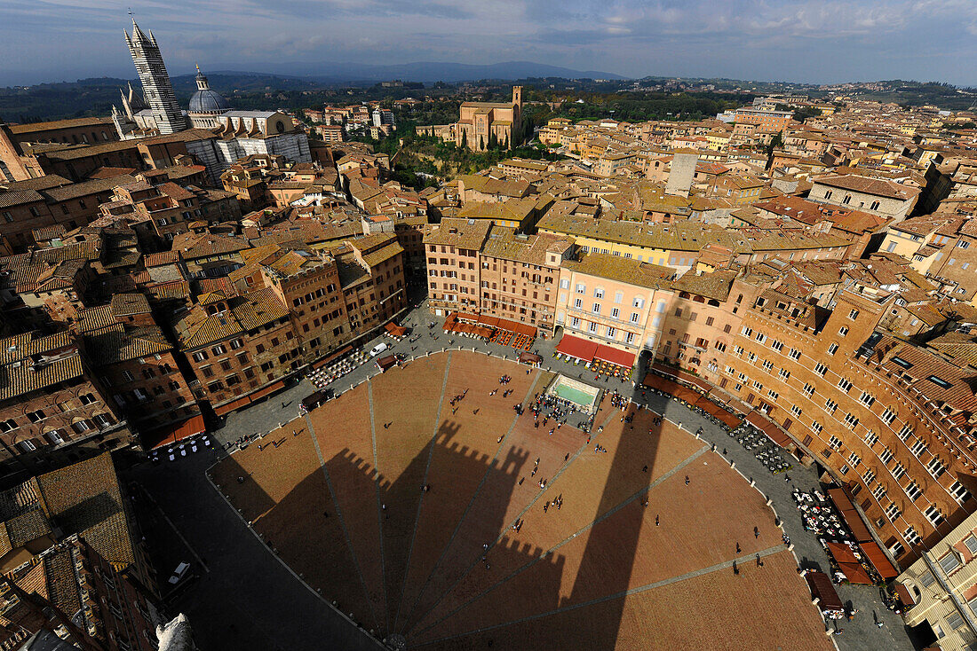 High angle view of Piazza del Campo, Siena, Tuscany, Italy