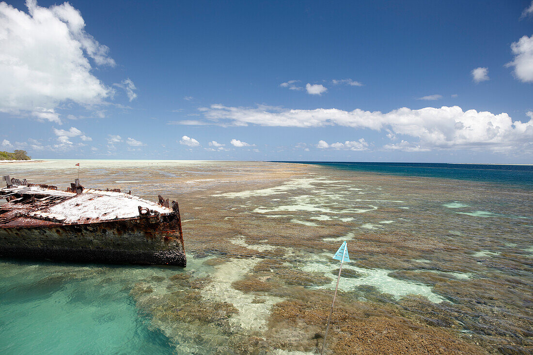 Schiffswrack der Protector, vor Heron Island, Algenblüte, Great Barrier Reef Marine Park, UNESCO Weltnaturerbe, Queensland, Australien