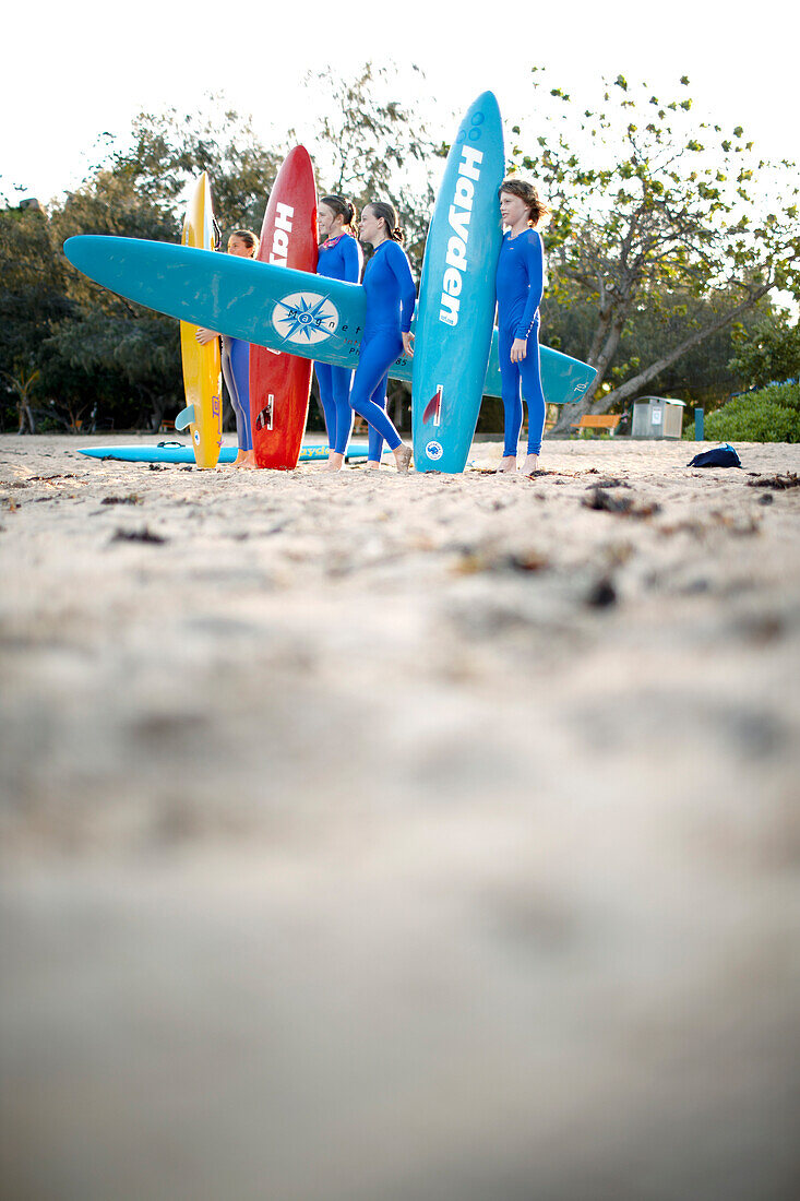 Teen members of the Arcadian Surf Life Saving Club at Alma Bay, eastcoast of Magnetic island, Great Barrier Reef Marine Park, UNESCO World Heritage Site, Queensland, Australia