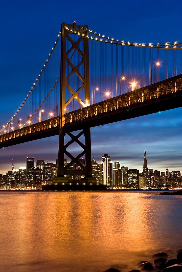 Bay Bridge and San Francisco at night, California, USA