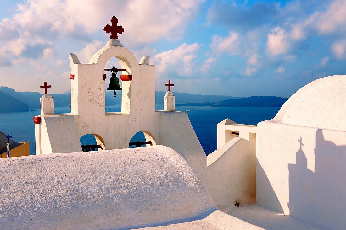 Oia, Ia Santorini - Bell tower of Byzantine Orthodax churches, - Greek Cyclades islands.