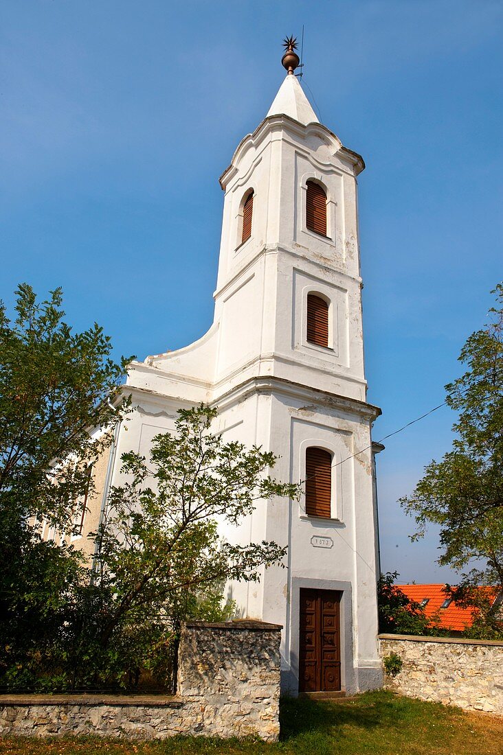 Typical white Baroque village church, Balaton, Hungary