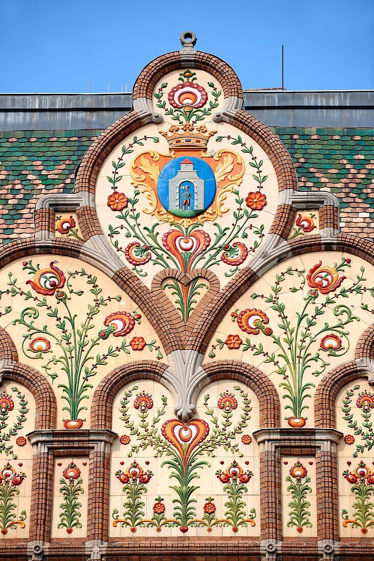 Art Nouveau szecessziós Stilus style town hall 1912 with Zolnay ceramic tiles, Kiskunfélegyháza, Southern Hungary