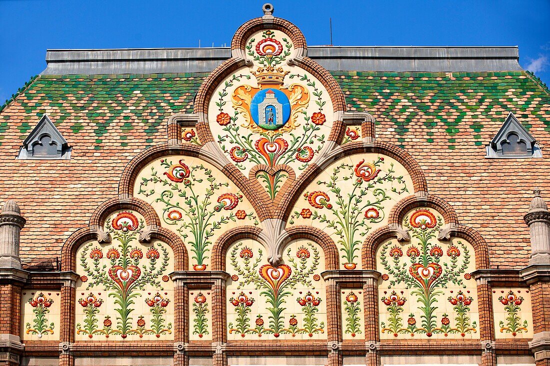 Art Nouveau szecessziós Stilus style town hall 1912 with Zolnay ceramic tiles, Kiskunfélegyháza, Southern Hungary