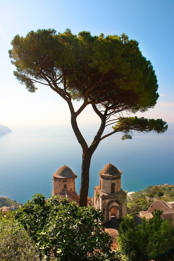 The Bell towers of Our Lady of The Anunciation church viwed from Villa Ravello, Amalfi Coast, Italy