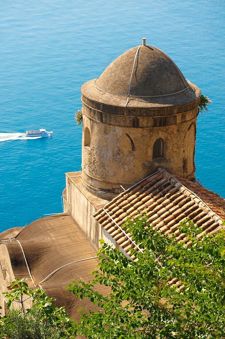 The Bell towers of Our Lady of The Anunciation church viwed from Villa Ravello, Amalfi Coast, Italy
