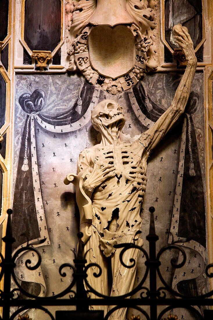 France, Lorraine province, Departement of Meuse 55, Bar le Duc  TheTransi,  of René Chalon created by the artist Ligier Richier is a surprising statue that can be seen in the main church of the city Quite unusual, it represents the skeleton of René Cha