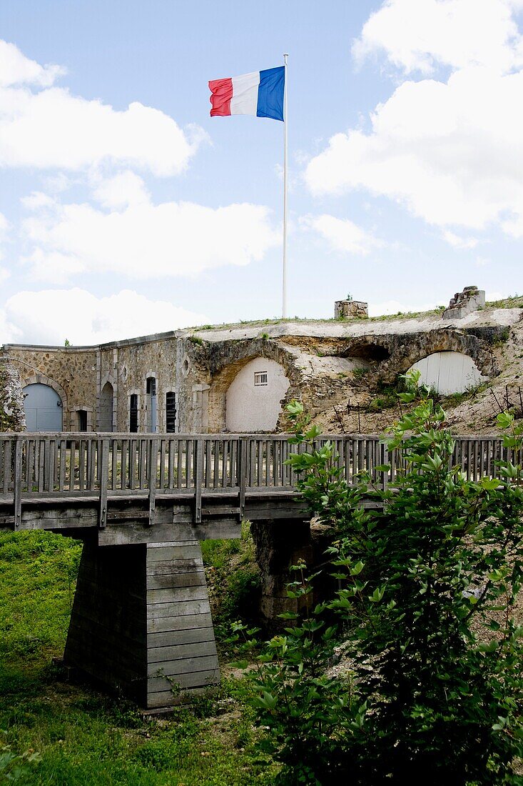 France, Champagne-Ardenne, Marne 51, Reims - Fort de la Pompelle outdoor, remnants of fortification of the First World War's fort with tunnels, wires, protecting bags