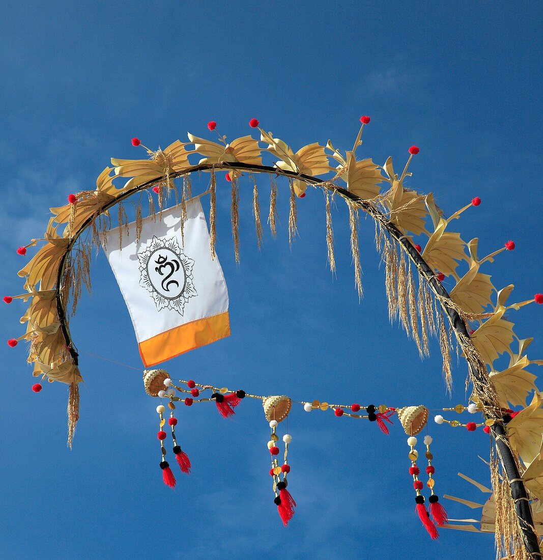 Indonesia, Bali, Sanur Beach, penjor, traditional holiday decoration