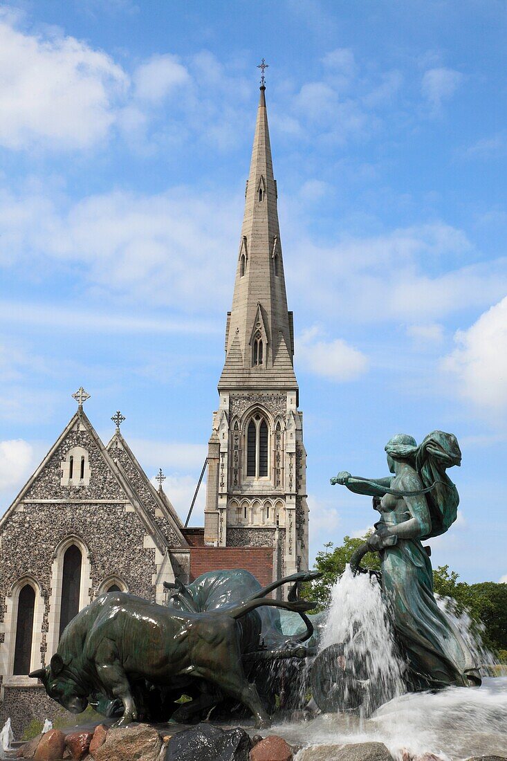 Denmark, Copenhagen, Gefion Fountain, St Alban's Church