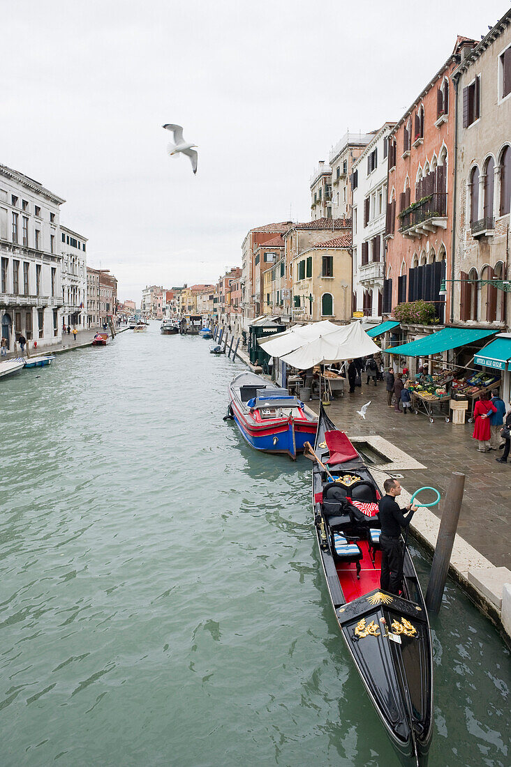 Canal with gondola, Cannaregio, Venice, Veneto, Italy