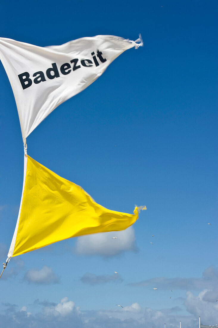 Pennants at beach, Westerland, Sylt, Schleswig-Holstein, Germany