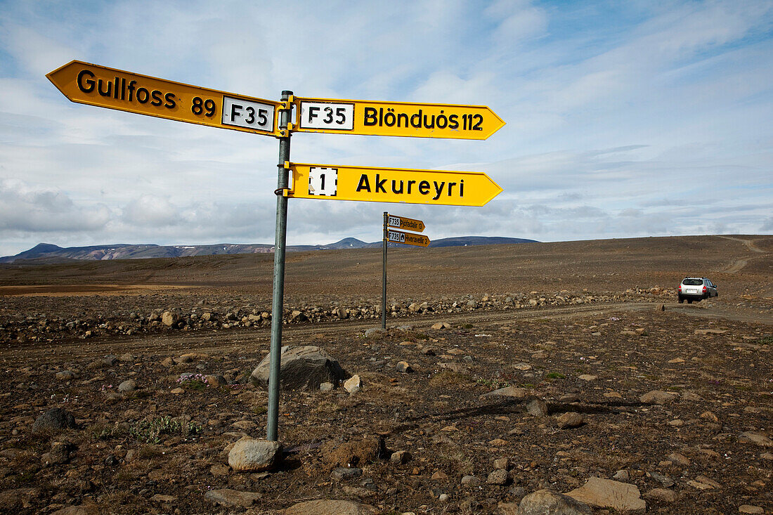 Road Sign on the Trails on the Kerlingarfjoll Mountains Situated near Route F35 From Kjolur, Highlands of Iceland, Europe