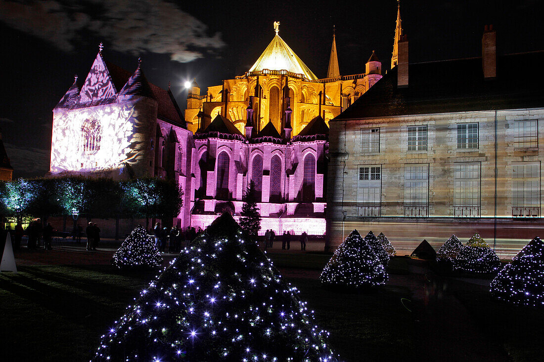 The Archbishop's Gardens Behind the Cathedral Lit Up During the Chartres in Lights Festival, Eure-Et-Loir (28), France