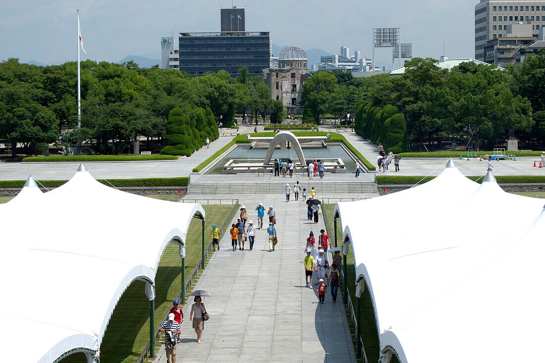 World Heritage Peace Memorial Park in Memory of the Bombing and Mass Destruction of Hiroshima, with the Genbaku Dome, Hiroshima, Japan