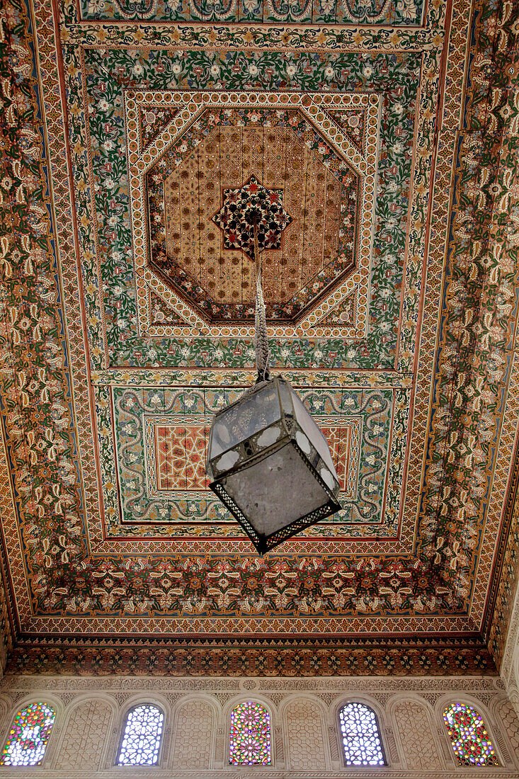 Detail of the Painted Ceiling in the Vizier's Bedroom, the Bahia Palace Built For the Grand Vizier Ahmed Ben Moussa in the 19Th Century, Marrakech, Morocco