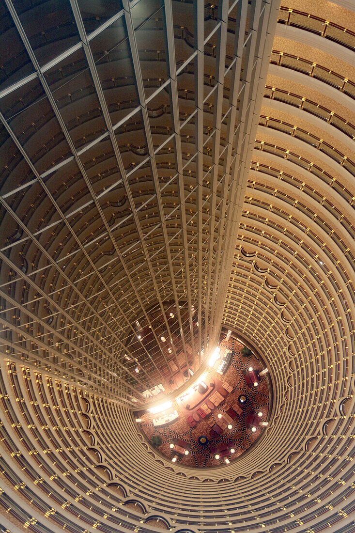 View From Above of the Interior of the Grand Hyatt Hotel Located in the Jinmao Tower, Pudong District, Shanghai, People's Republic of China