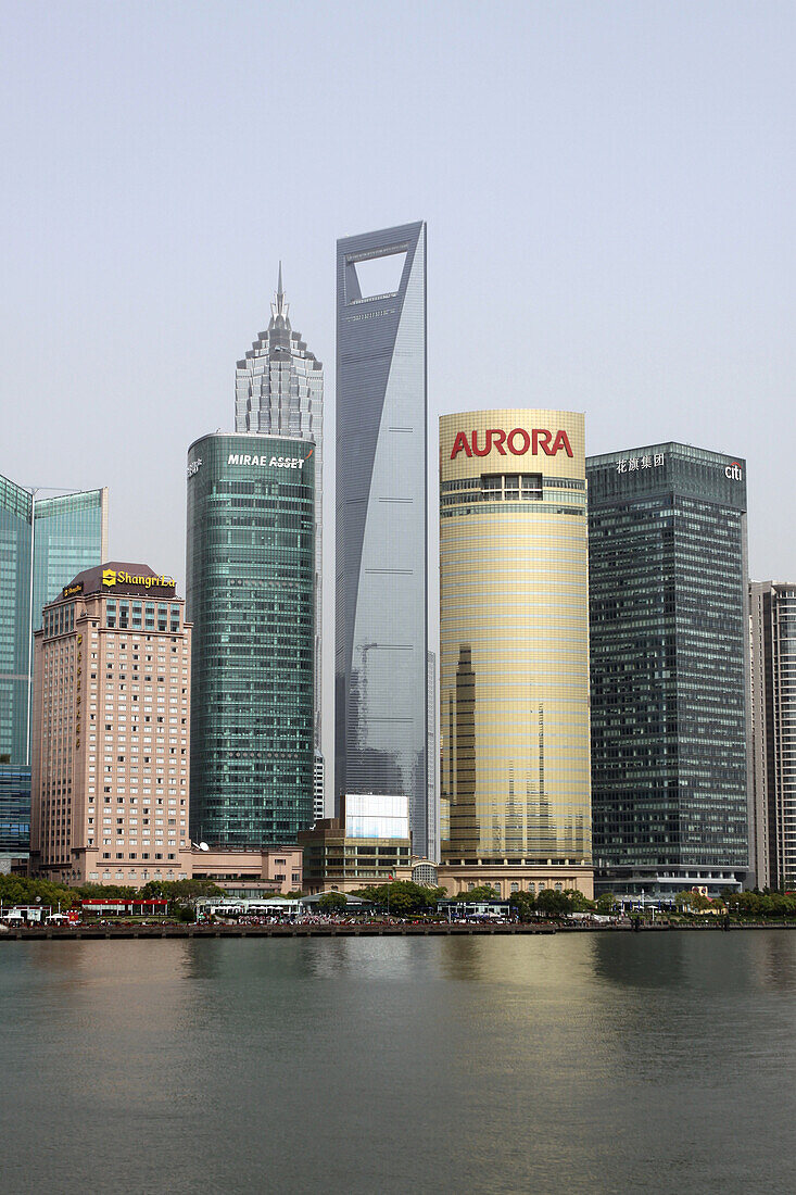 View of the Pudong Financial District. to the Right, the Shanghai World Financial Center Nicknamed ‘The Bottle-Opener Tower’ And, to the Left, the Jinmao Tower, Pudong District, Shanghai, People's Republic of China