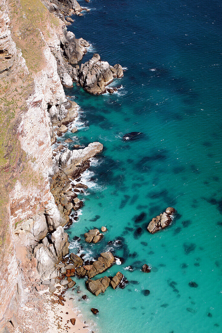 Turquoise Sea at the Foot of the Cliffs, Cape Point, Cape Peninsula, Cape of Good Hope Nature Reserve, Western Cape Province, South Africa