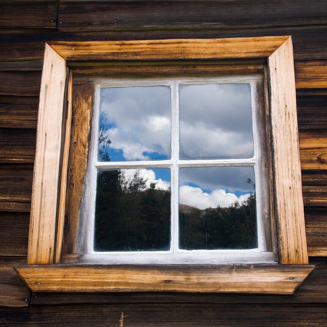 Australia, Tasmania, Cradle Mt - Lake St Clair National Park Detail view if window in the Du Cane Hut on the Overland Track