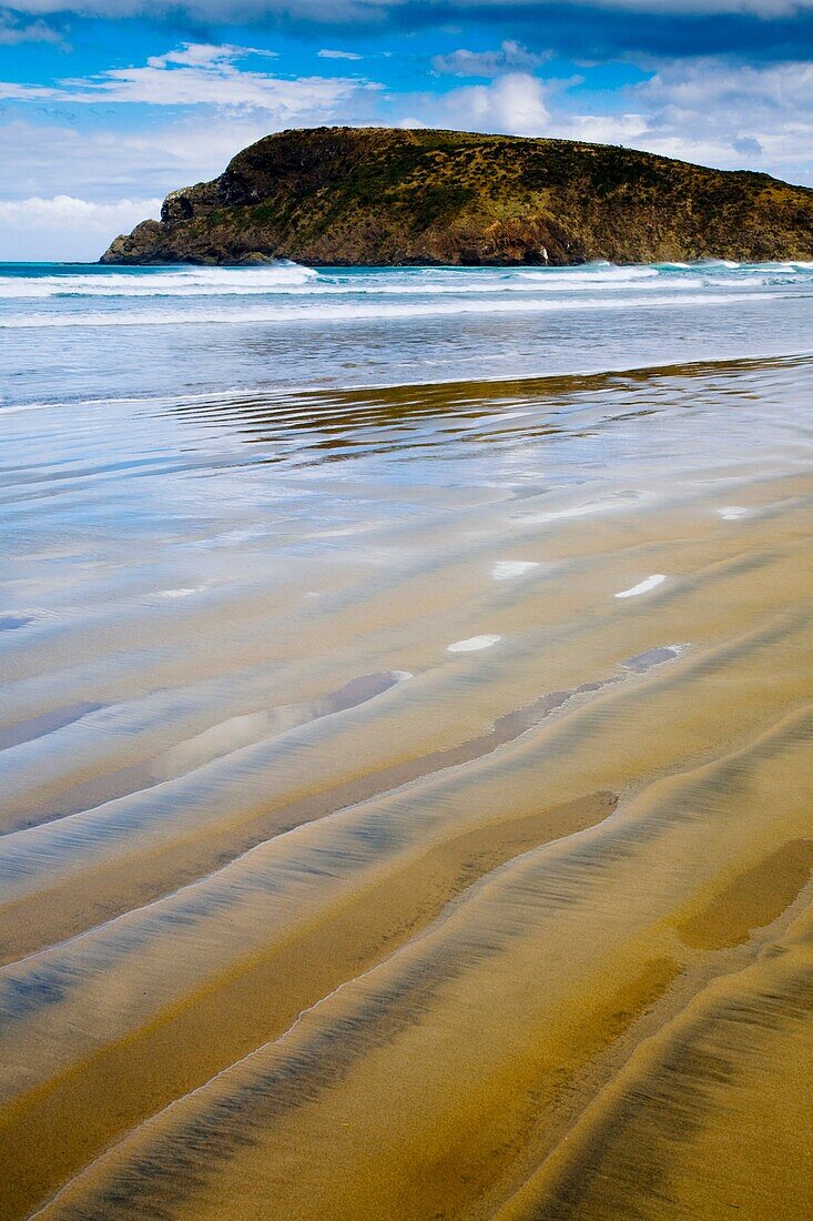 New Zealand, Otago, The Catlins Sand ripples along the rugged Catlins coast of Cannibal Bay