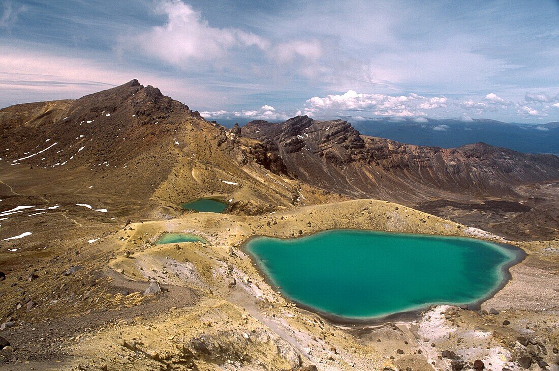 NEW ZEALAND, Central Plateau, Tongariro National Park The Emerald Lakes on the Tongariro Crossing track
