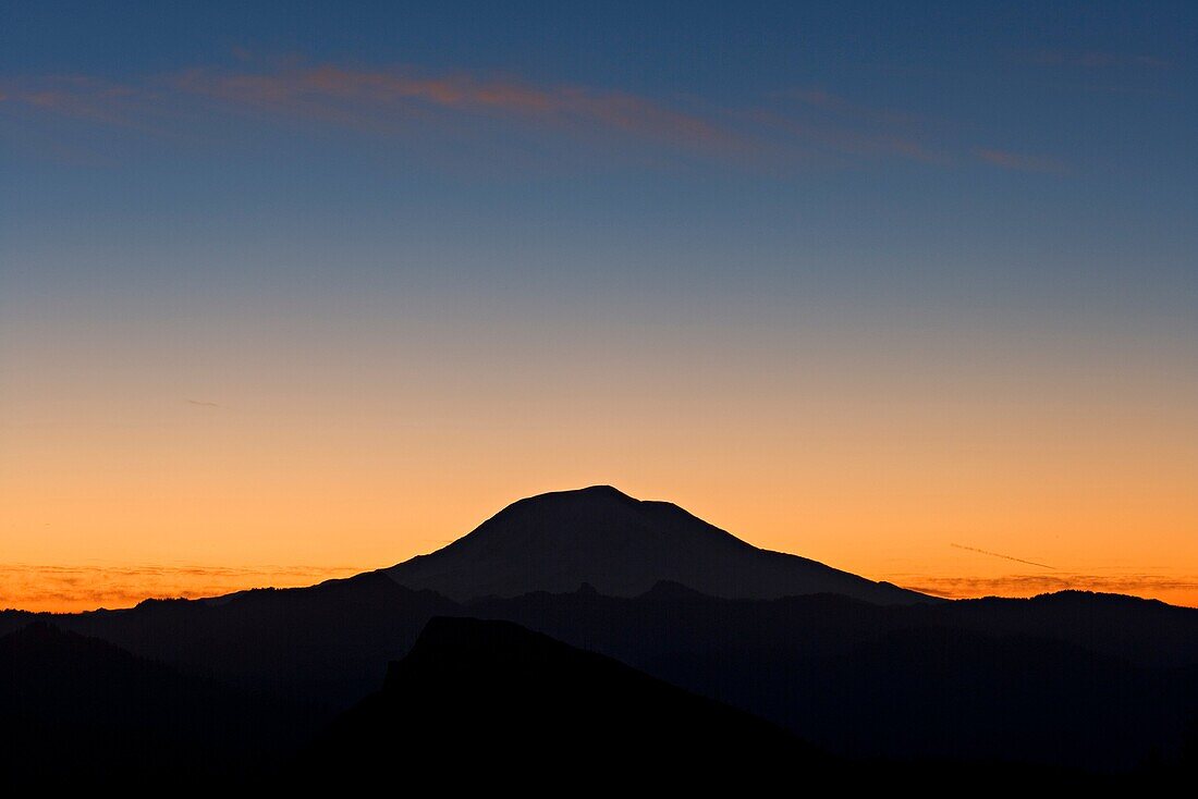 Mt Adams sunrise silhouette from Mt St Helens