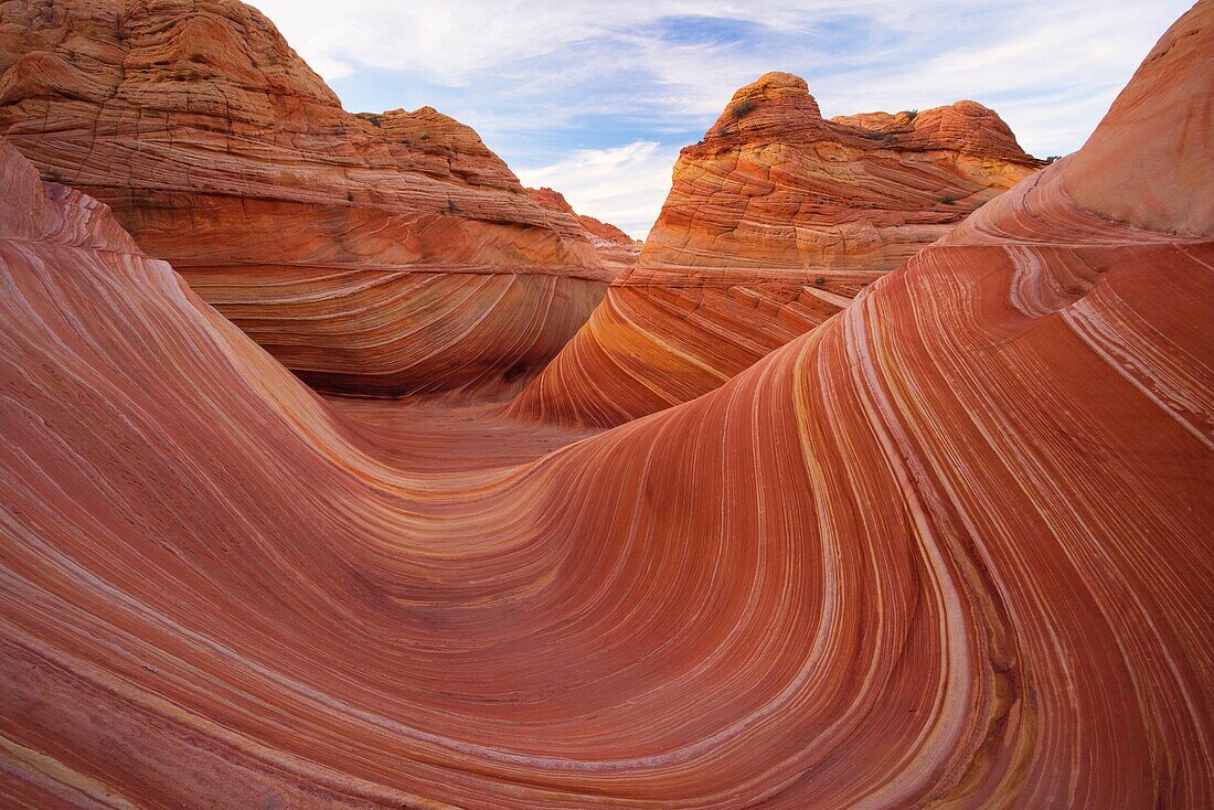 Sandstone formation in Coyote Buttes north area illuminated by sunset light