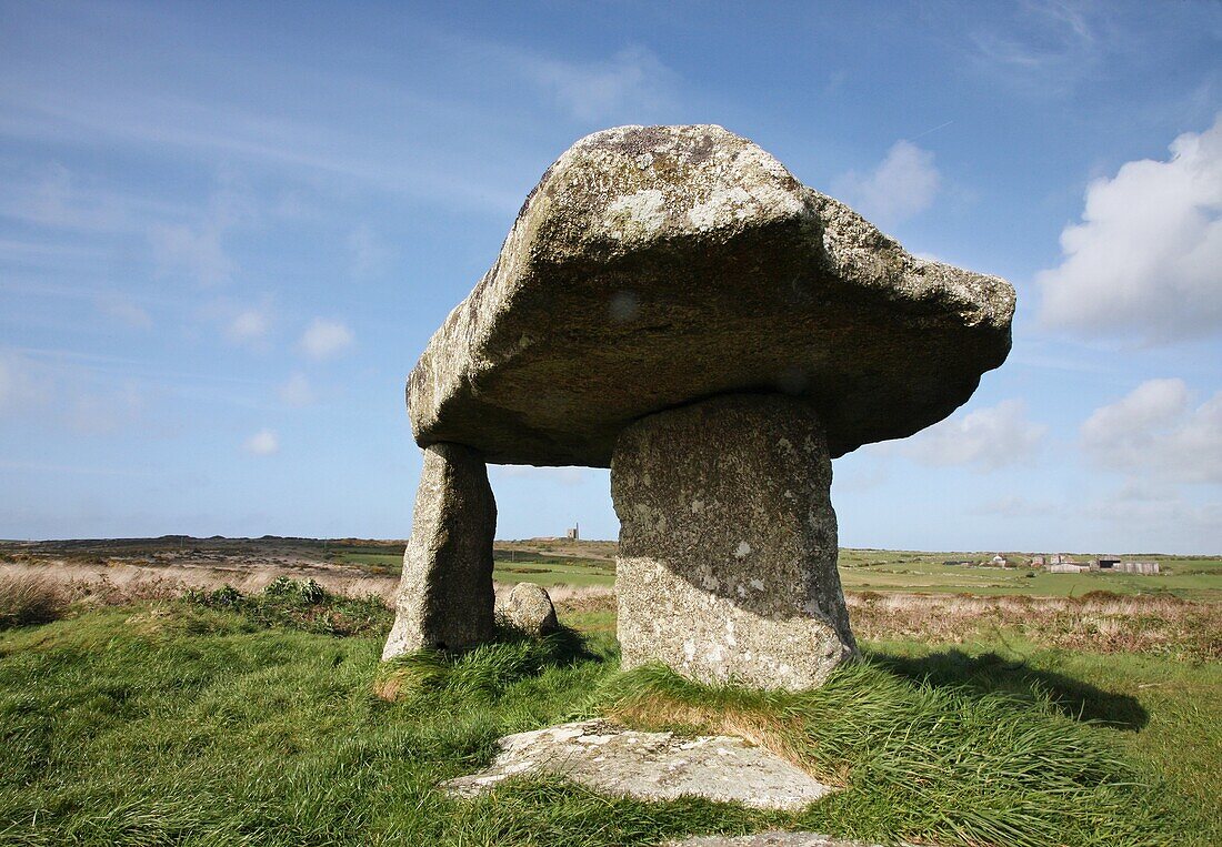 Lanyon Quoit formation of ancient historic upright granite standing stones Cornwall England Cornish West Country English