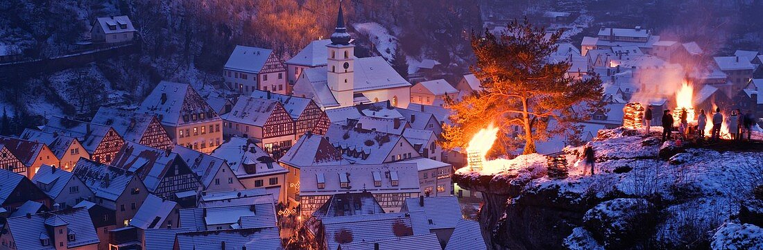 Pottenstein, Franconia, Bavaria, Germany - annual Ewige Anbetung fire festival on the evening of January 6th, 2009