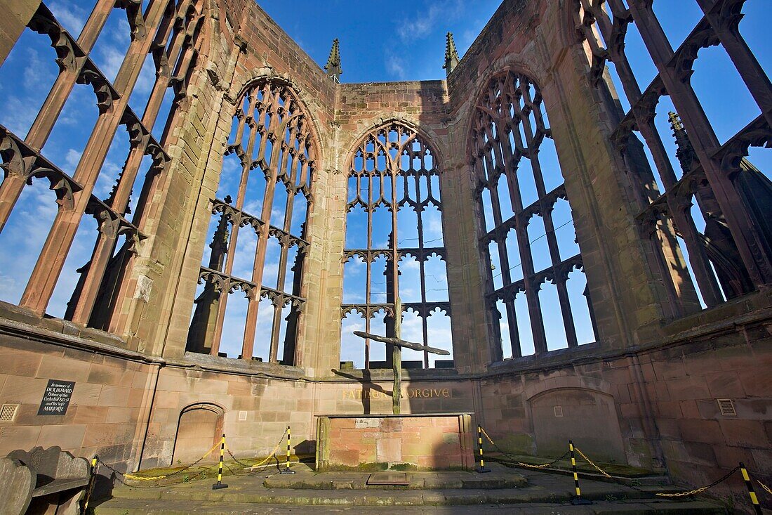 Ruins of Coventry Cathedral in Coventry, Warwickshire, Midlands England, United Kingdom