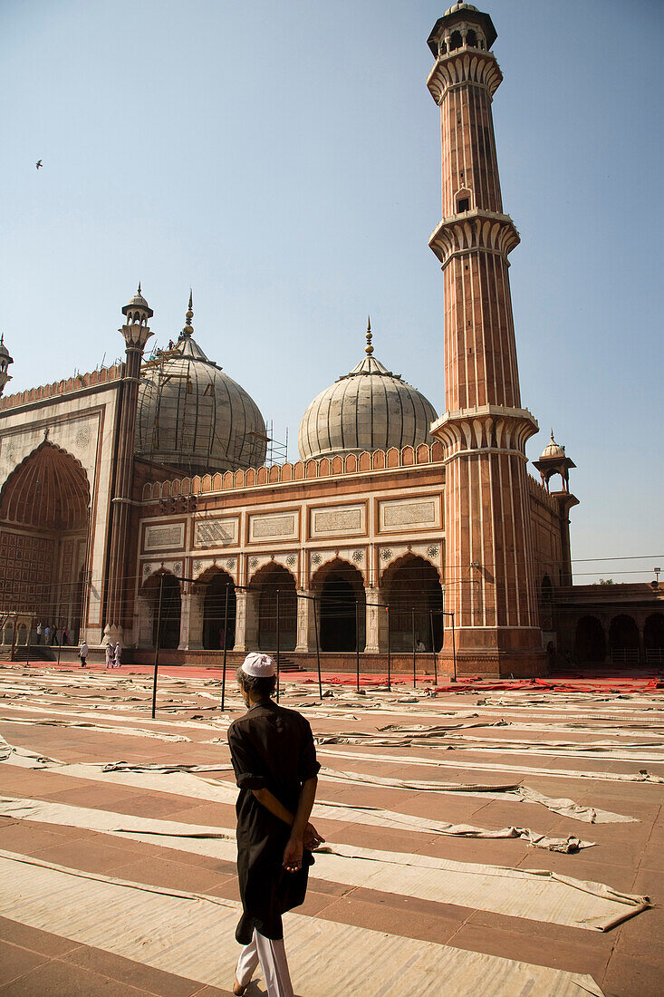 Man Walking by Jama Masjid, New Delhi, India