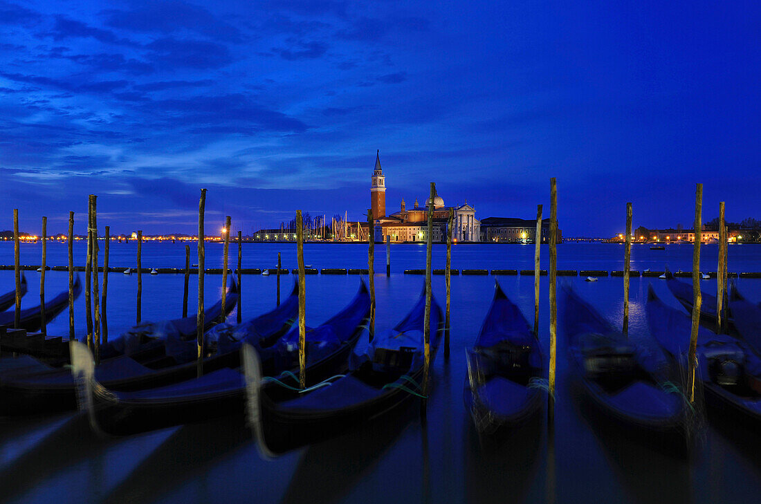 Gondolas, San Marco, view from Piazzetta over to San Giorgio Maggiore, Venice, Italy