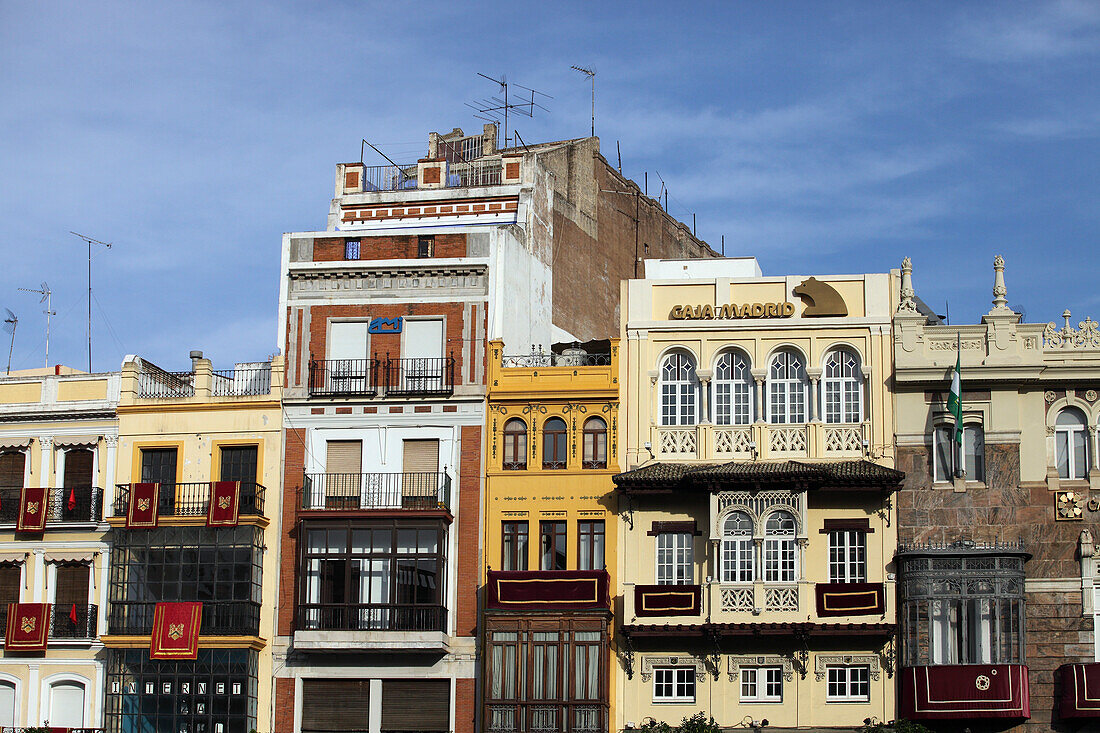 Row of houses, Plaza San Francisco, Seville, Andalusia, Spain