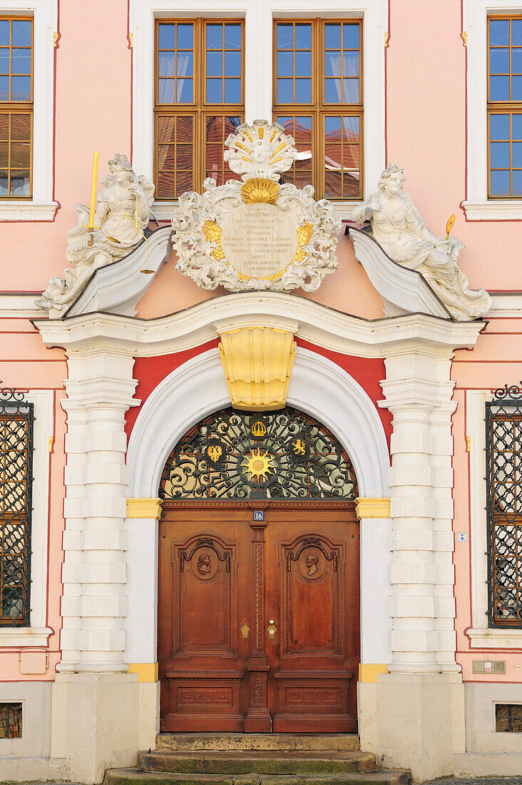Portal to a hotel, old town, Goerlitz, Saxony, Germany