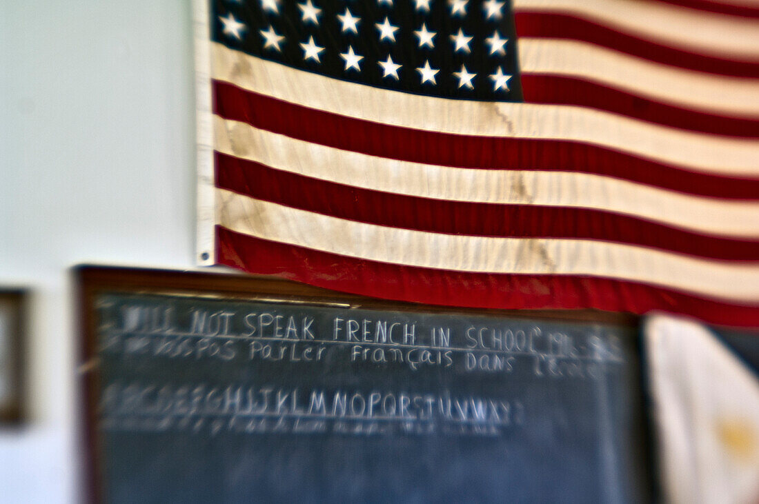 Old-Fashion Classroom Chalkboard and Flag, Louisiana, US