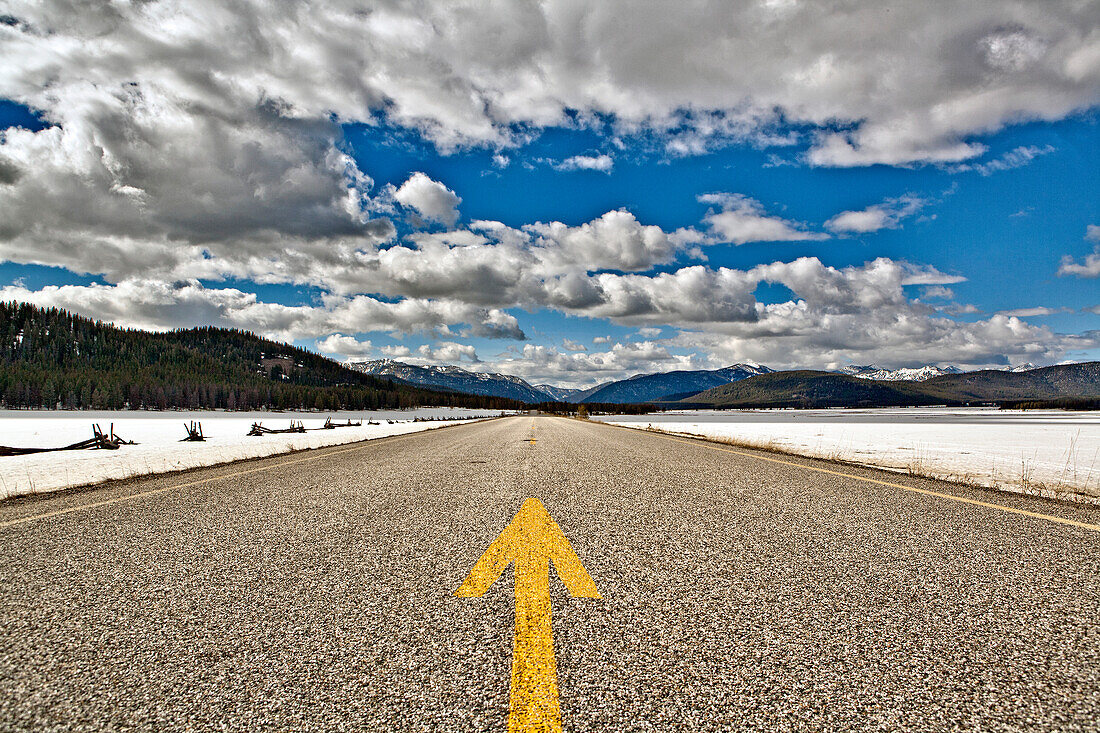 Roadway with an Arrow Painted in the Center, Montana