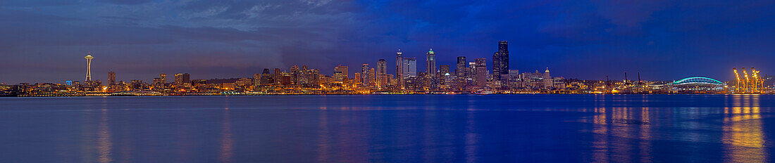 Seattle Skyline from the Water at Night, Seattle, WA, US