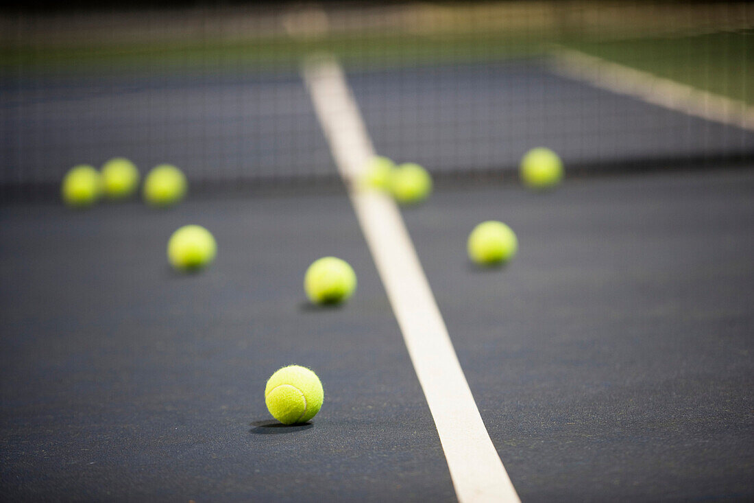 Tennis Balls on a Tennis Court, Seattle, WA